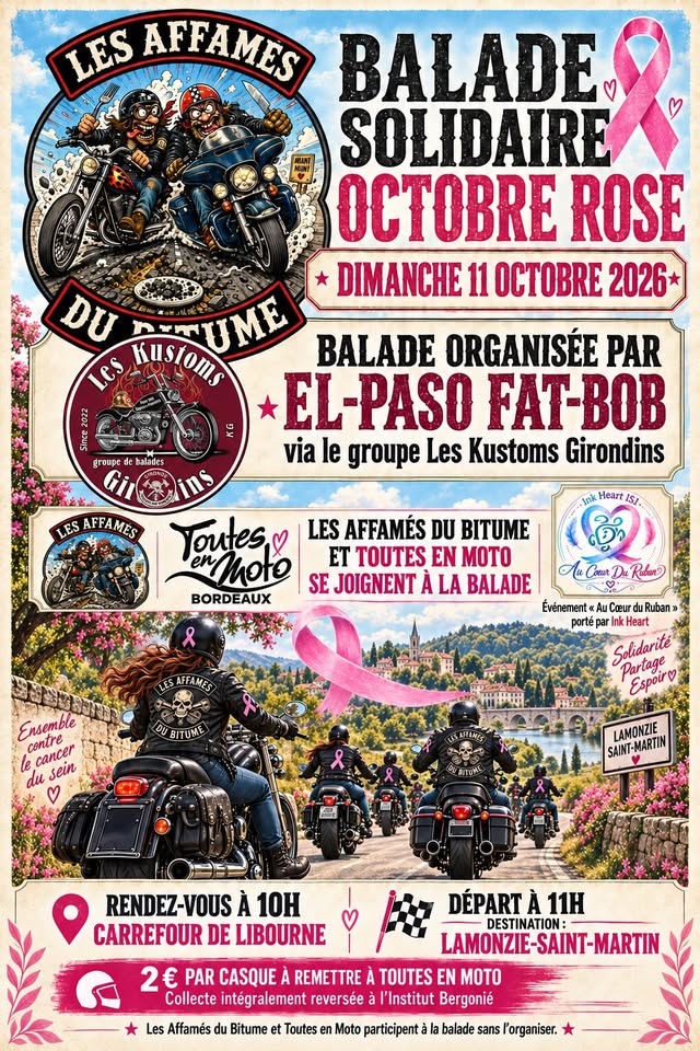 Affiche — Balade Solidaire Octobre Rose, dimanche 11 octobre 2026, Les Affamés du Bitume.