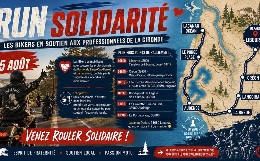 Affiche — Run Solidarité — Le Porge, Lège-Cap-Ferret, Lacanau, 15 août 2026.